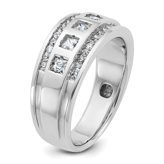IBGoodman 14k White Gold Men's Polished and Grooved Square 1 1/4 Carat AA Quality Diamond 5-Stone Ring
