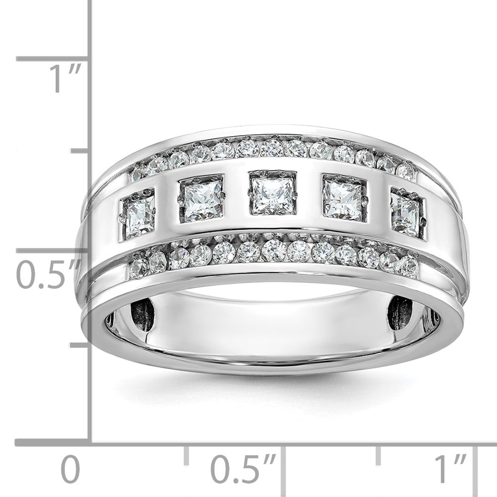 IBGoodman 14k White Gold Men's Polished and Grooved Square 1 1/4 Carat AA Quality Diamond 5-Stone Ring