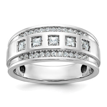 IBGoodman 14k White Gold Men's Polished and Grooved Square 1 1/4 Carat AA Quality Diamond 5-Stone Ring