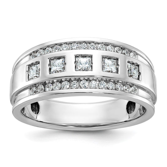 IBGoodman 14k White Gold Men's Polished and Grooved Square 1 1/4 Carat AA Quality Diamond 5-Stone Ring