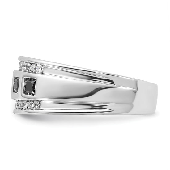 IBGoodman 14k White Gold Men's Polished and Grooved Square Black and White 1 1/5 Carat AA Quality Diamond 5-Stone Ring