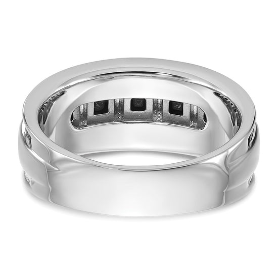 IBGoodman 14k White Gold Men's Polished and Grooved Square Black and White 1 1/5 Carat AA Quality Diamond 5-Stone Ring