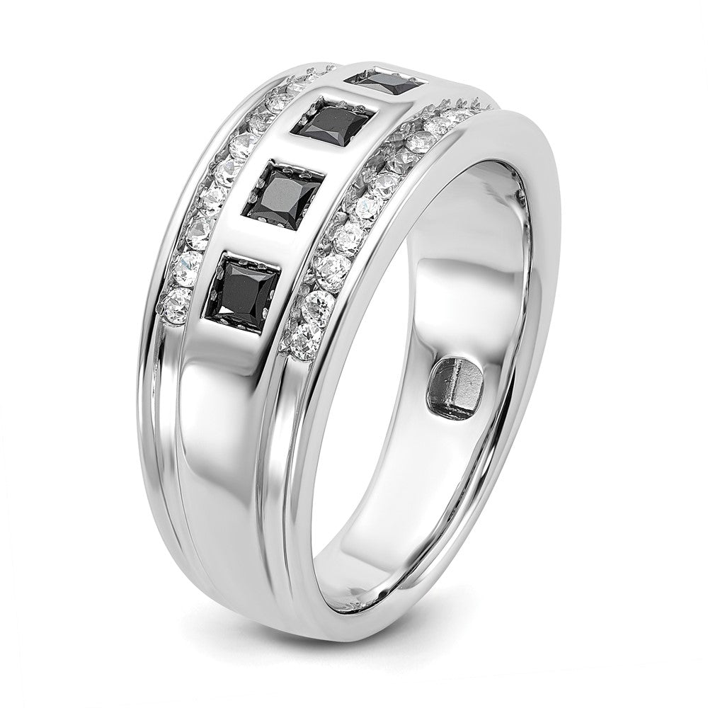 IBGoodman 14k White Gold Men's Polished and Grooved Square Black and White 1 1/5 Carat AA Quality Diamond 5-Stone Ring