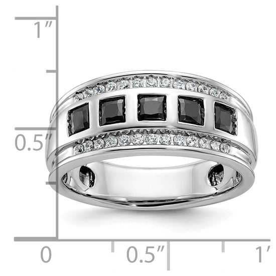 IBGoodman 14k White Gold Men's Polished and Grooved Square Black and White 1 1/5 Carat AA Quality Diamond 5-Stone Ring