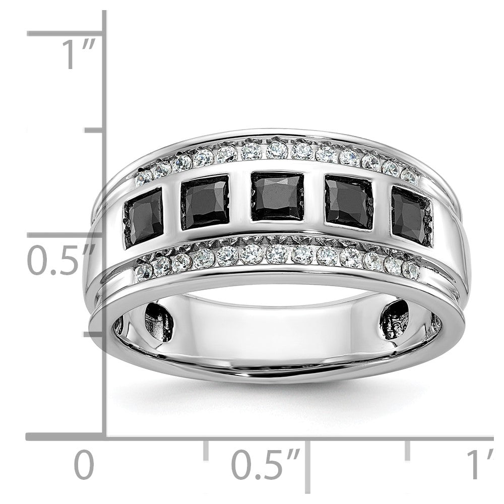 IBGoodman 14k White Gold Men's Polished and Grooved Square Black and White 1 1/5 Carat AA Quality Diamond 5-Stone Ring