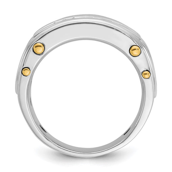 14k Two-tone Men's Polished and Cut-Out 5-Stone 1 Carat AA Quality Square Diamond Ring