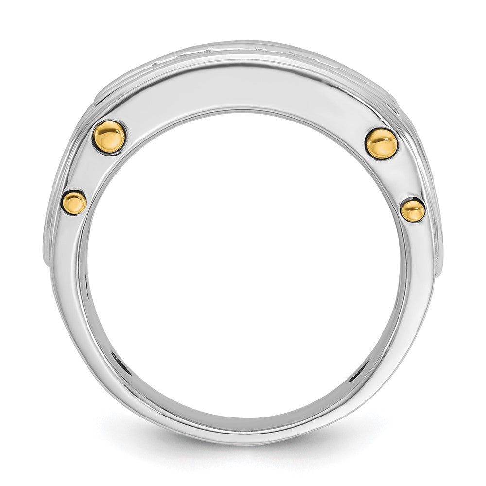 14k Two-tone Men's Polished and Cut-Out 5-Stone 1 Carat AA Quality Square Diamond Ring