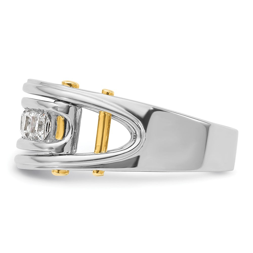 14k Two-tone Men's Polished and Cut-Out 5-Stone 1 Carat AA Quality Square Diamond Ring