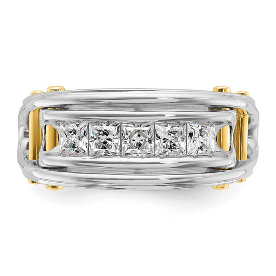 14k Two-tone Men's Polished and Cut-Out 5-Stone 1 Carat AA Quality Square Diamond Ring