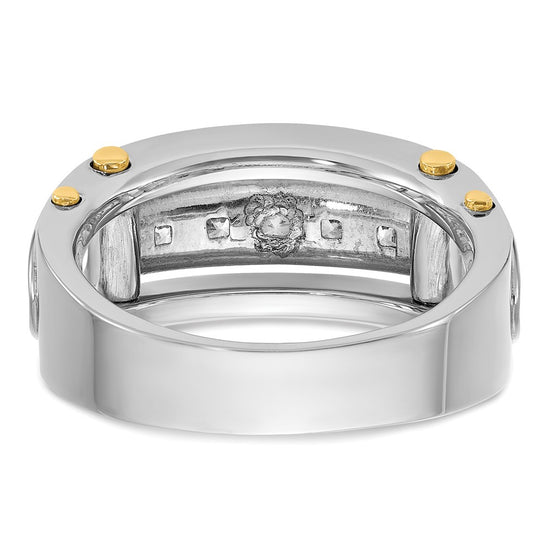 14k Two-tone Men's Polished and Cut-Out 5-Stone 1 Carat AA Quality Square Diamond Ring