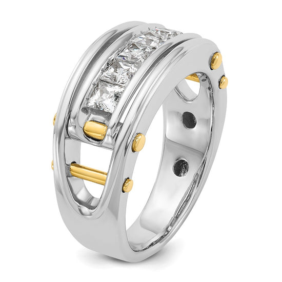 14k Two-tone Men's Polished and Cut-Out 5-Stone 1 Carat AA Quality Square Diamond Ring