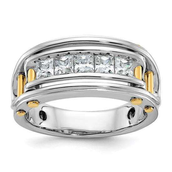 14k Two-tone Men's Polished and Cut-Out 5-Stone 1 Carat AA Quality Square Diamond Ring