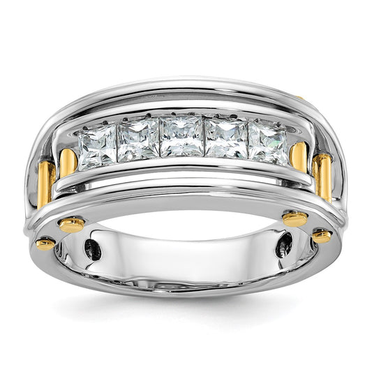 14k Two-tone Men's Polished and Cut-Out 5-Stone 1 Carat AA Quality Square Diamond Ring