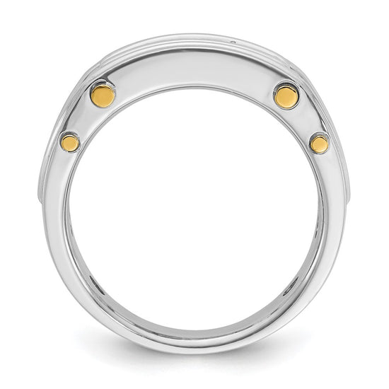 14k Two-tone Men's Polished Grooved and Cut-Out 5-Stone 1/2 Carat AA Quality Diamond Ring