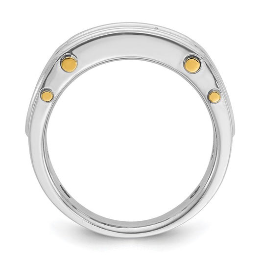 14k Two-tone Men's Polished Grooved and Cut-Out 5-Stone 1/2 Carat AA Quality Diamond Ring