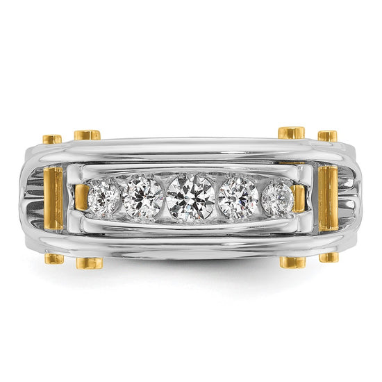 14k Two-tone Men's Polished Grooved and Cut-Out 5-Stone 1/2 Carat AA Quality Diamond Ring