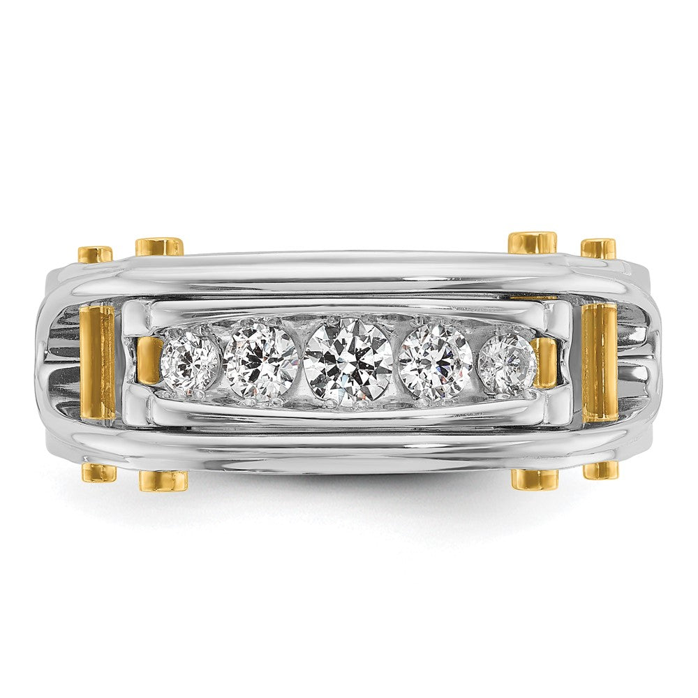 14k Two-tone Men's Polished Grooved and Cut-Out 5-Stone 1/2 Carat AA Quality Diamond Ring