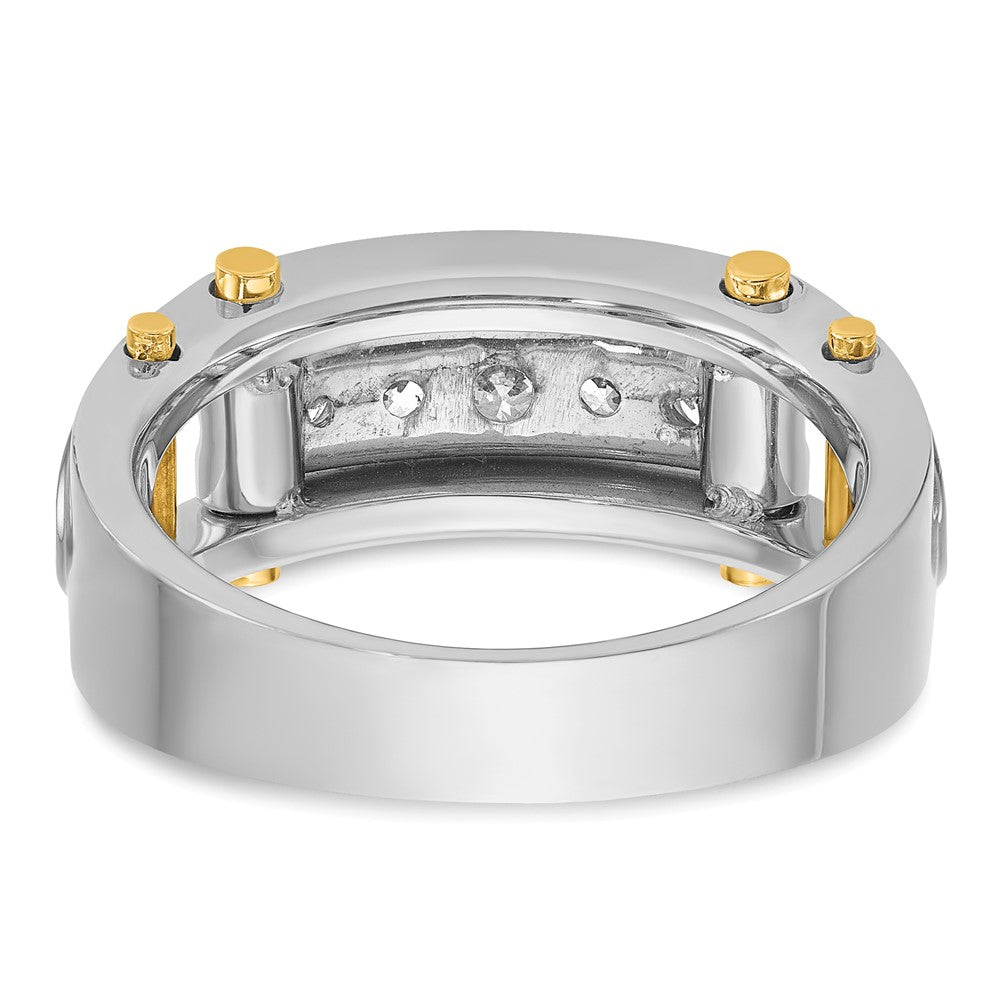 14k Two-tone Men's Polished Grooved and Cut-Out 5-Stone 1/2 Carat AA Quality Diamond Ring