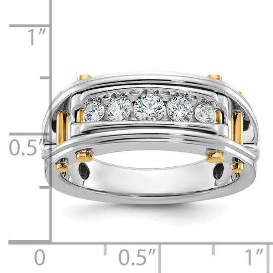 14k Two-tone Men's Polished Grooved and Cut-Out 5-Stone 1/2 Carat AA Quality Diamond Ring