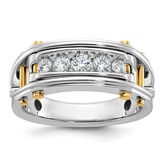 14k Two-tone Men's Polished Grooved and Cut-Out 5-Stone 1/2 Carat AA Quality Diamond Ring