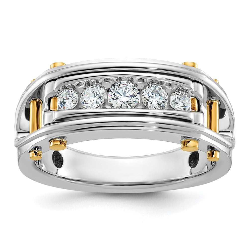 14k Two-tone Men's Polished Grooved and Cut-Out 5-Stone 1/2 Carat AA Quality Diamond Ring