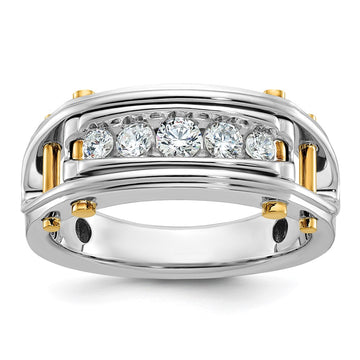 14k Two-tone Men's Polished Grooved and Cut-Out 5-Stone 1/2 Carat AA Quality Diamond Ring