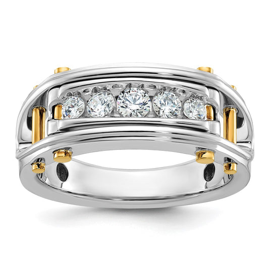 14k Two-tone Men's Polished Grooved and Cut-Out 5-Stone 1/2 Carat AA Quality Diamond Ring