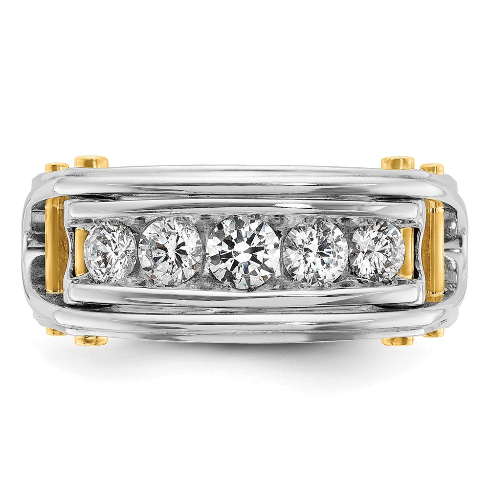 14k Two-tone Men's Polished Grooved and Cut-Out 5-Stone 1 Carat AA Quality Diamond Ring