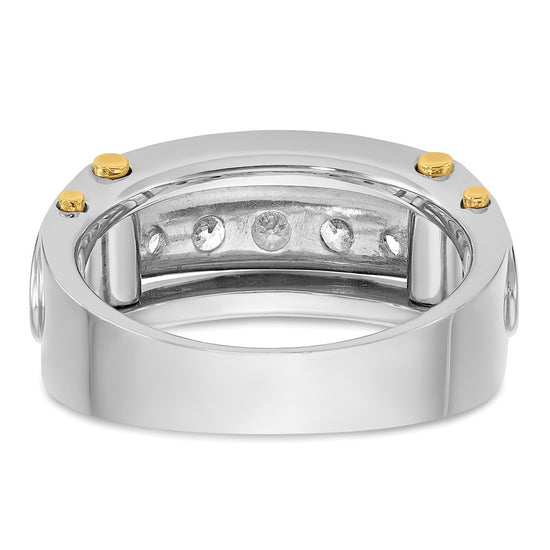 14k Two-tone Men's Polished Grooved and Cut-Out 5-Stone 1 Carat AA Quality Diamond Ring