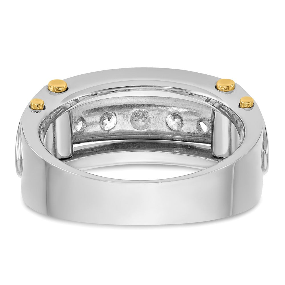 14k Two-tone Men's Polished Grooved and Cut-Out 5-Stone 1 Carat AA Quality Diamond Ring