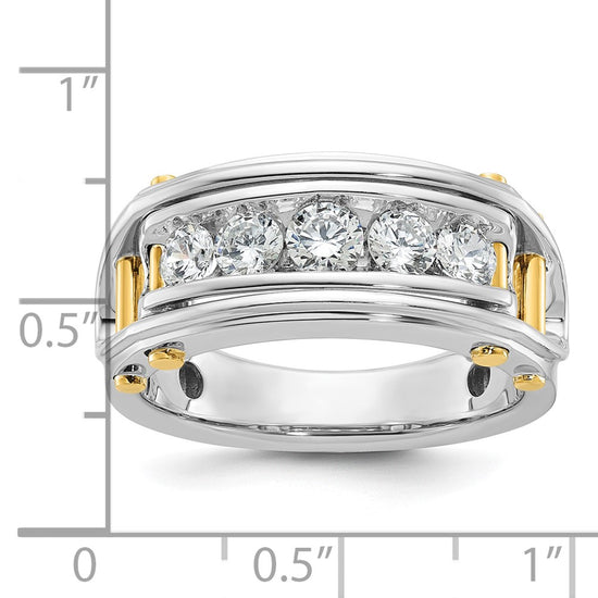 14k Two-tone Men's Polished Grooved and Cut-Out 5-Stone 1 Carat AA Quality Diamond Ring