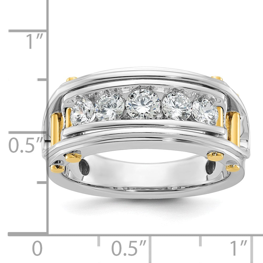 14k Two-tone Men's Polished Grooved and Cut-Out 5-Stone 1 Carat AA Quality Diamond Ring