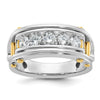 14k Two-tone Men's Polished Grooved and Cut-Out 5-Stone 1 Carat AA Quality Diamond Ring