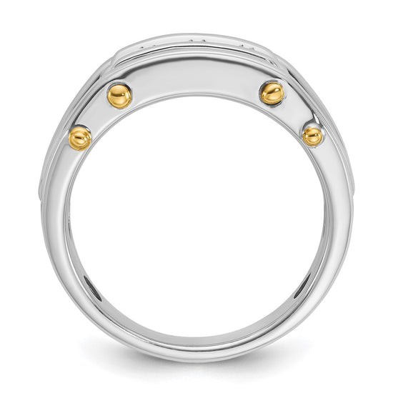 14k Two-tone Men's Polished Grooved and Cut-Out 3-Stone 1/2 Carat AA Quality Diamond Ring