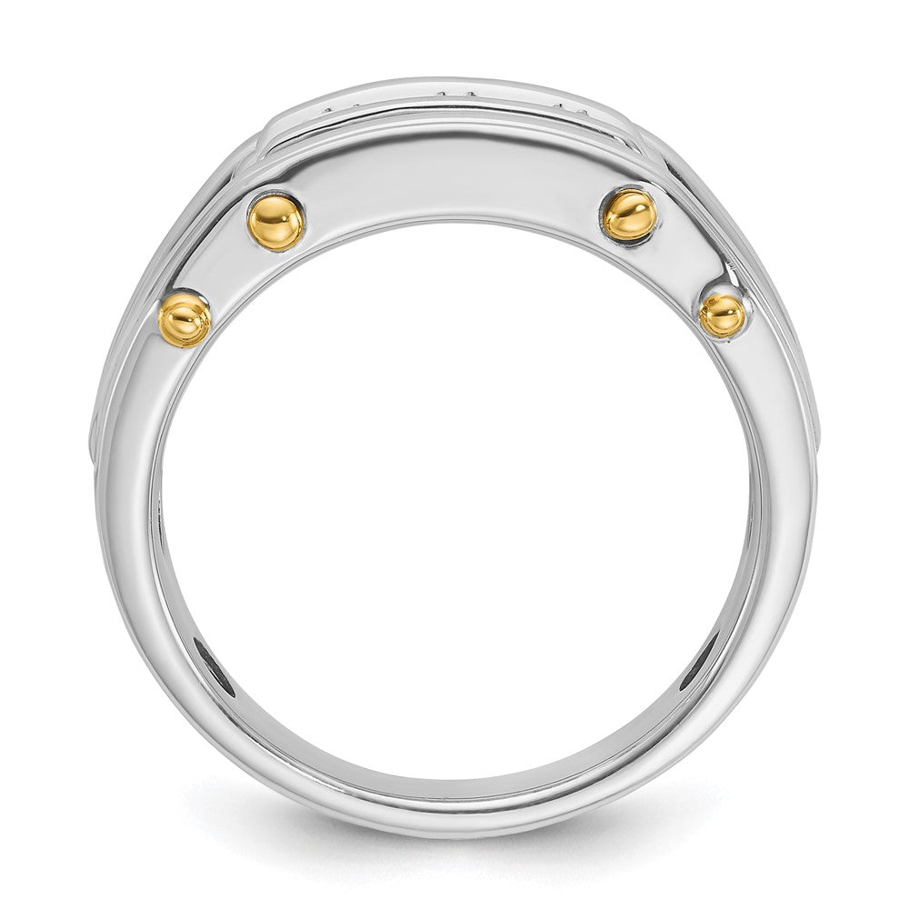 14k Two-tone Men's Polished Grooved and Cut-Out 3-Stone 1/2 Carat AA Quality Diamond Ring