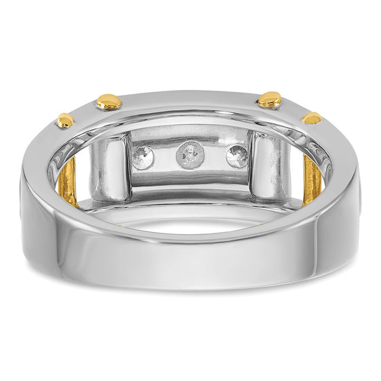 14k Two-tone Men's Polished Grooved and Cut-Out 3-Stone 1/2 Carat AA Quality Diamond Ring