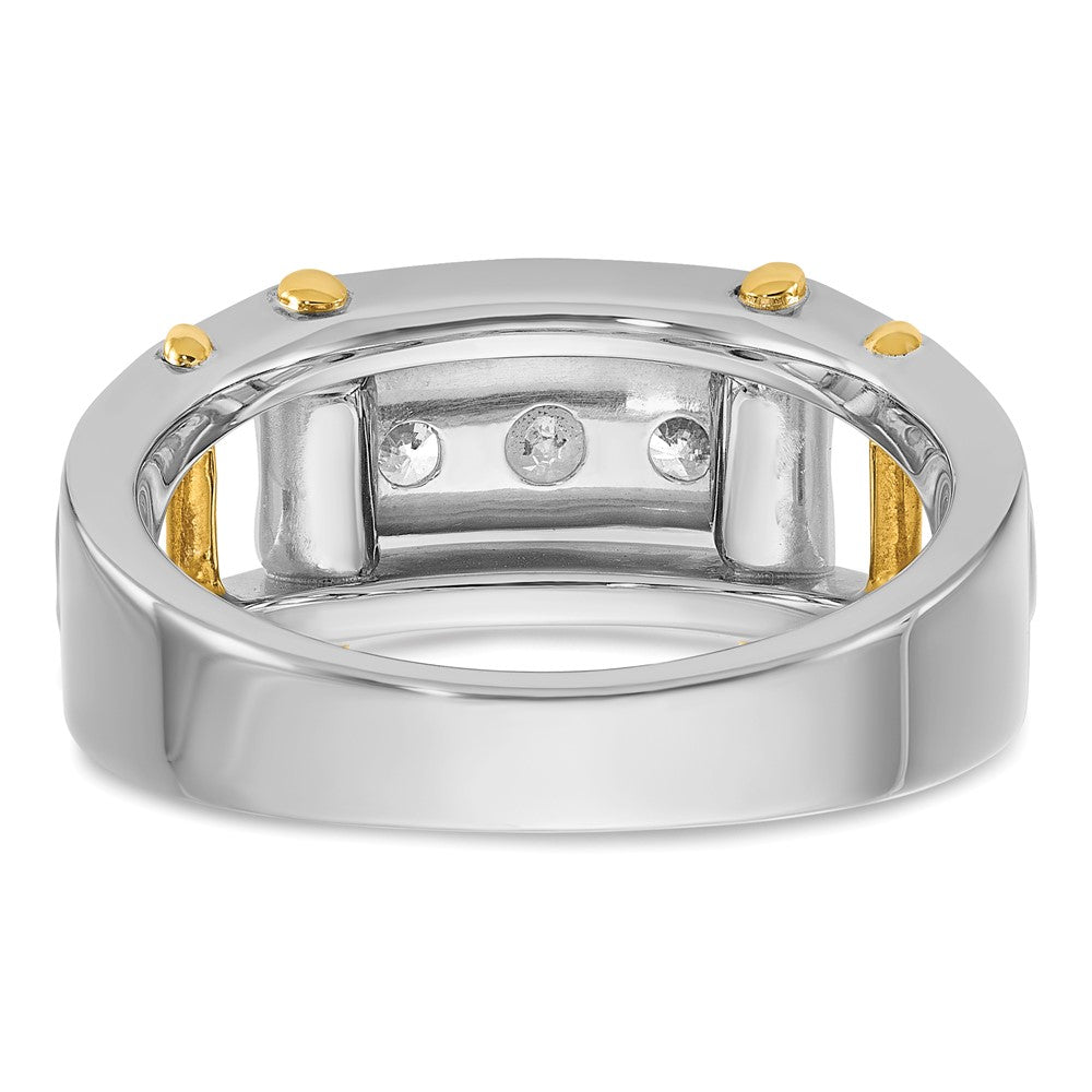 14k Two-tone Men's Polished Grooved and Cut-Out 3-Stone 1/2 Carat AA Quality Diamond Ring