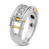 14k Two-tone Men's Polished Grooved and Cut-Out 3-Stone 1/2 Carat AA Quality Diamond Ring