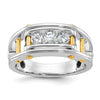 14k Two-tone Men's Polished Grooved and Cut-Out 3-Stone 1/2 Carat AA Quality Diamond Ring