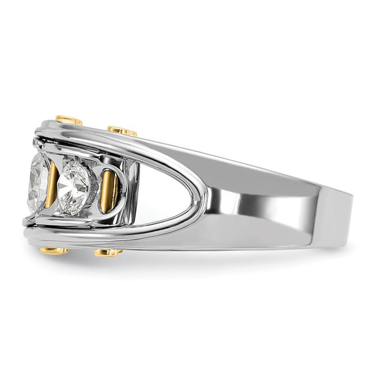 14k Two-tone Men's Polished 3-Stone 1 Carat AA Quality Diamond Ring