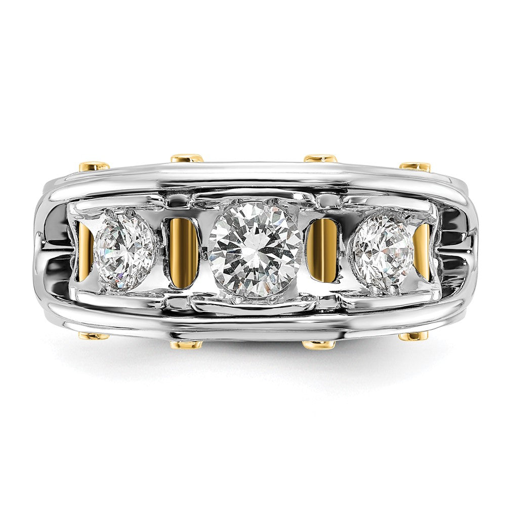 14k Two-tone Men's Polished 3-Stone 1 Carat AA Quality Diamond Ring