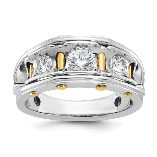 14k Two-tone Men's Polished 3-Stone 1 Carat AA Quality Diamond Ring