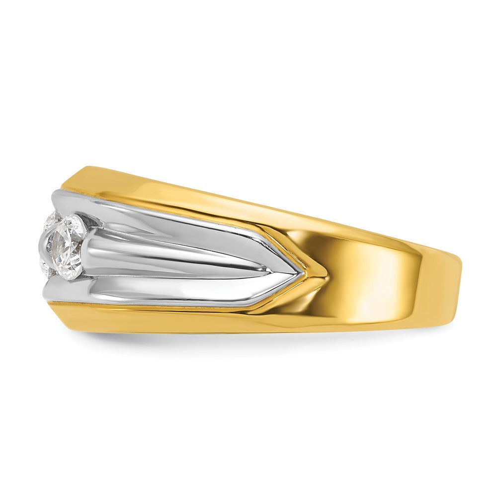 14k Two-tone Men's Polished and Grooved 3-Stone 3/4 Carat AA Quality Diamond Ring