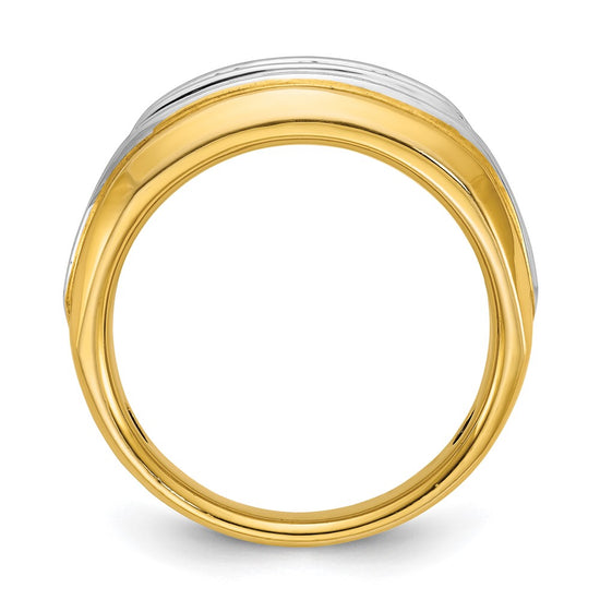 14k Two-tone Men's Polished and Grooved 5-Stone 1 Carat AA Quality Diamond Ring