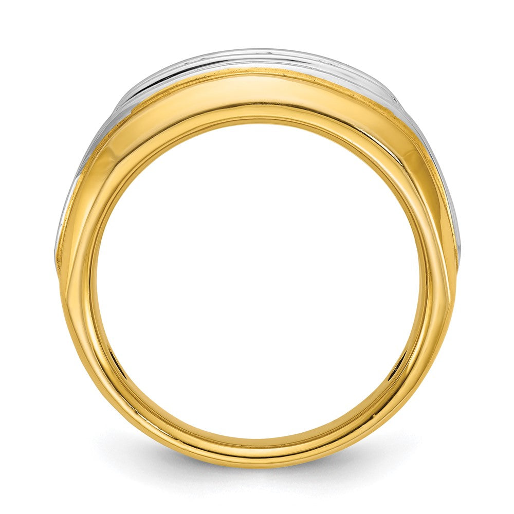 14k Two-tone Men's Polished and Grooved 5-Stone 1 Carat AA Quality Diamond Ring