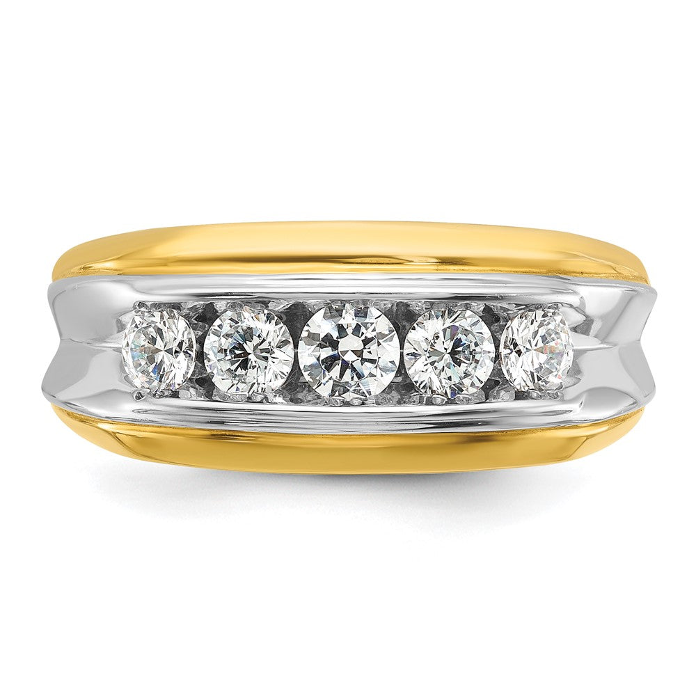 14k Two-tone Men's Polished and Grooved 5-Stone 1 Carat AA Quality Diamond Ring