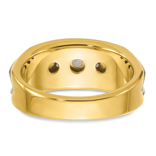 14k Two-tone Men's Polished and Grooved 5-Stone 1 Carat AA Quality Diamond Ring