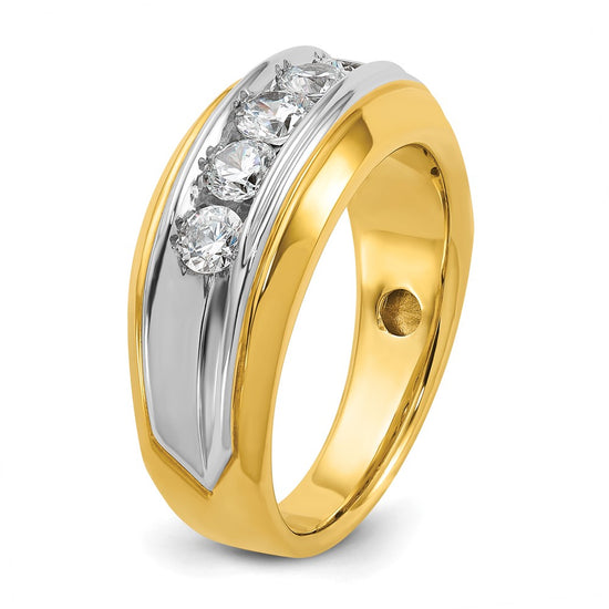 IBGoodman 14k Two-tone Men's Polished and Grooved 5-Stone Ring Mounting