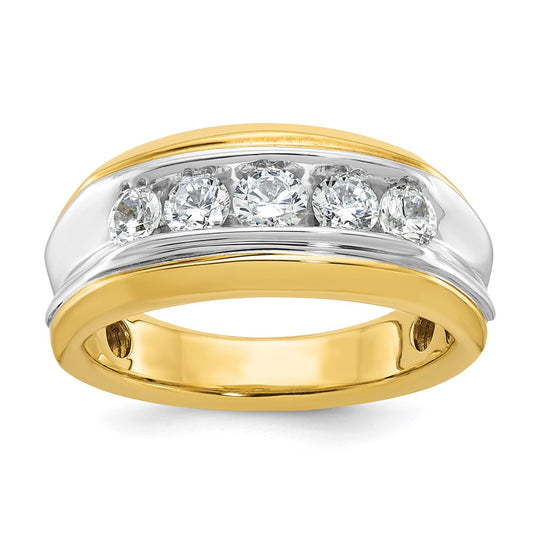 14k Two-tone Men's Polished and Grooved 5-Stone 1 Carat AA Quality Diamond Ring