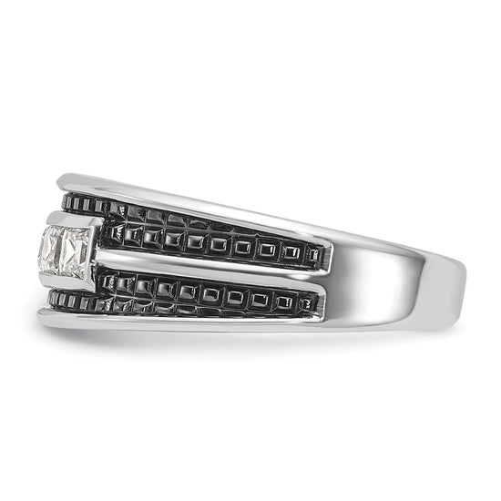 14k White Gold with Black Rhodium Men's Polished and Textured Square 5-Stone 3/4 Carat AA Quality Diamond Ring